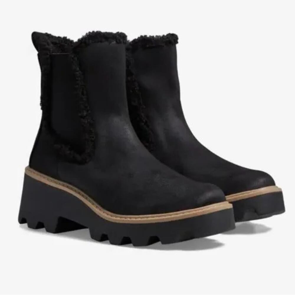 NEW Dolce Vita Women's Vinny Cozy‎ Fur Lined Lug Sole Platform Boots in Black